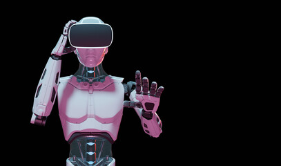 Humanoid robot with metaverse technology concept. 3d render