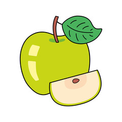 Green apple fruit with slice isolated cartoon vector