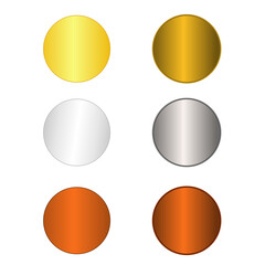Set of golden, silver and bronze circle buttons