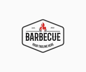 Retro Vintage Grill, BBQ, with flame logo design. Barbeque or BBQ Logo design.