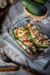 Food photo baked avocado with bacon
