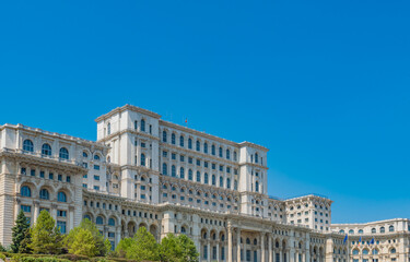 Fototapeta premium Palace of the Parliament (Romanian: Palatul Parlamentului), also known as the Republic's House (Casa Republicii) or People's House/People's Palace (Casa Poporului), located in Bucharest, Romania