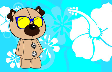Obraz na płótnie Canvas plush toy pug dog character cartoon tropical summer background illustration in vector format