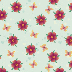 Seamless pattern with flowers and butterflies. Colorful background for textiles or packaging. Vector ornament.
