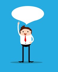 Happy Businessman with Speech Bubble Flat Style Copy Space. Business talks and advertisement vector art