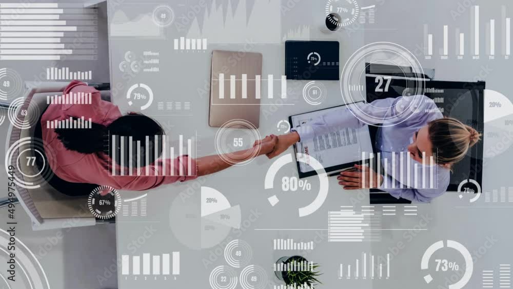 Poster conceptual business handshake with dashboard for financial data analysis . 3d render computer graphi