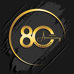 80th anniversary logotype. Anniversary celebration template design with golden ring for booklet, leaflet, magazine, brochure poster, banner, web, invitation or greeting card. Vector illustrations.