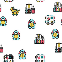 Toy Shop Sale Product Vector Seamless Pattern Thin Line Illustration