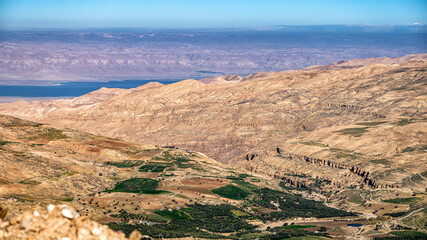 Fototapeta na wymiar Landscape of the Moab Plateau, Jordan.