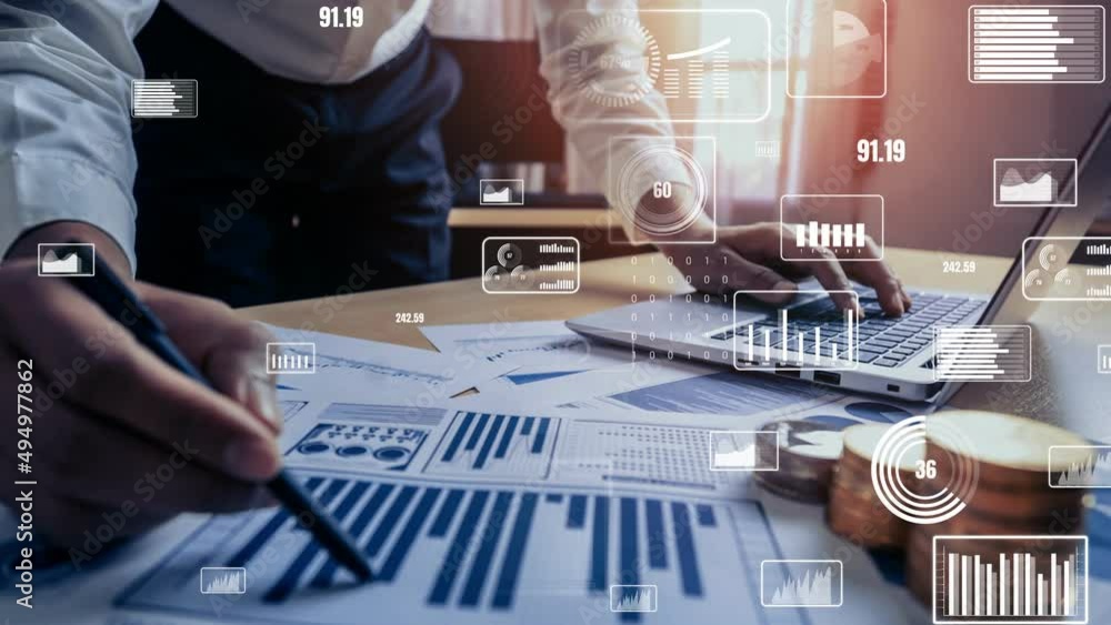 Poster conceptual business dashboard for financial data analysis . 3d render computer graphic .
