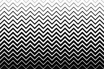Horizontal chevron line pattern. From thin strips to thick. Fades stripe. Black shevron on white background. Zigzag gradation stripes. Fading patern. Faded dynamic backdrop for prints. Vector