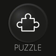 Puzzle minimal vector line icon on 3D button isolated on black background. Premium Vector.