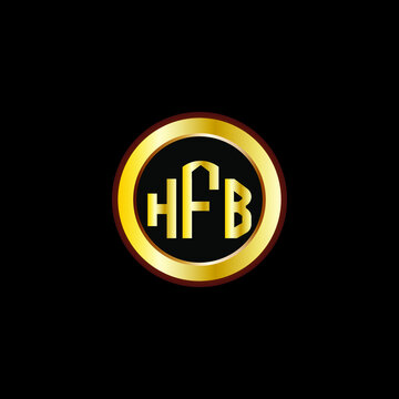HFB letter circle logo design. HFB letter logo design with black background. HFB creative letter logo with gold colors.
