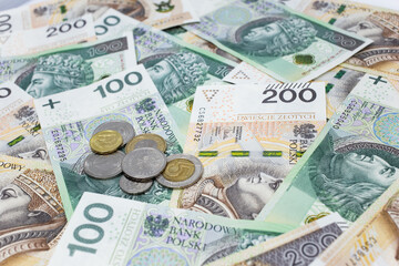 Zloty - Polish banknote. Polish currency on a white background arranged in a pattern. Illustrates cash flow and business