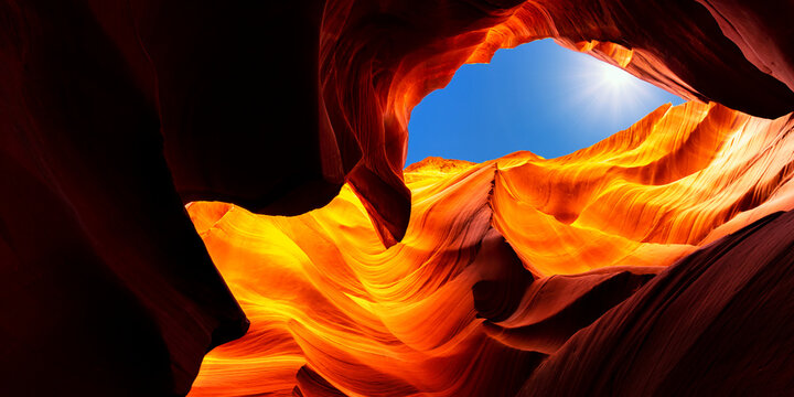 Sunset im famous Antelope Canyon near Page, Arizona, USA. Art concept.