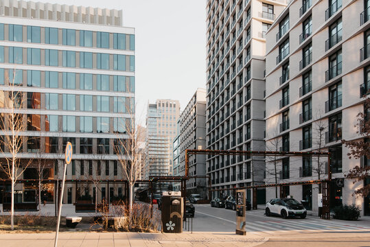 Warsaw, Poland - March 19, 2022: Browary Warszawskie, square between Krochmalna street 59 and Grzybowska street 56