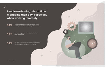 Investor pitch deck slide for presentation slide template. Mobile app for meditation featuring calm colors and illustrations. Vector illustration for layout design