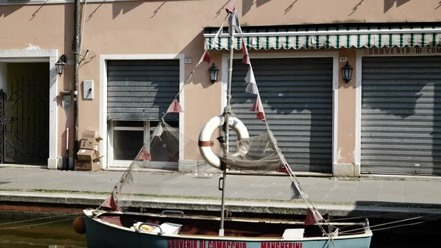 Comacchio, Ferrara - March 2022 - the "little Venice", a lagoon city built at the mouth of the Po river