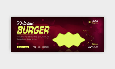 Delicious burger social media design template with discount offer web banner for advertisement any food business 