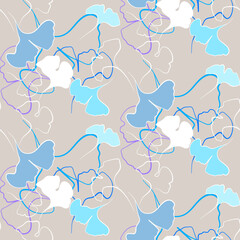 Vector seamless half-drop pattern, with  flowers