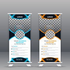 Corporate print-ready roll up banner, stand banner template design for corporate business, office, or bank 