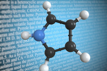 Pyrrole scientific molecular model, 3D rendering