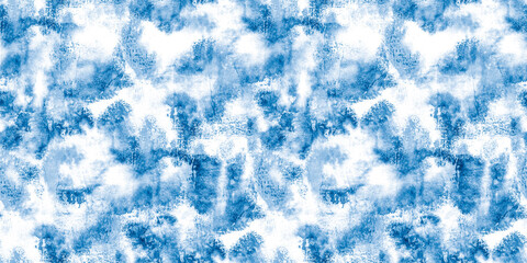 Seamless Blue Graphic Bright Textile. Repeated Tie Dye Repeat Stripes. Seamless Blue Watercolor Colorful Tie Dye Clothe Backdrop. Repeated Blue Painted Indigo Tie Dye Dye Design. - 494984632