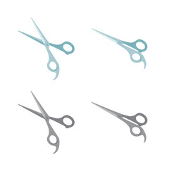 Professional scissors set in two colors and positions. Vector illustration with objects on separated layers that can be animated. Simple flat style.