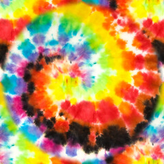 Colorful Tie Dye Seamless Hippie Spiral . Repeated Spiral Tie Dy