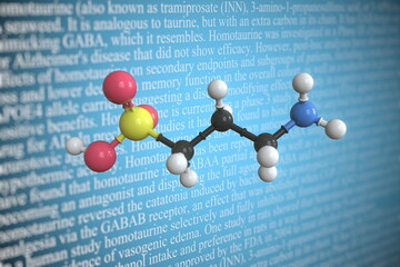 Molecular model of homotaurine, 3D rendering