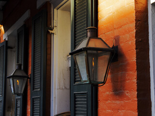 Closeup shot of street lamps in New Orleans French Quarter
