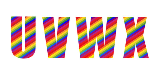 Capital Letter UVWX Rainbow Style. Modern Dynamic Colorful Alphabet Vector Illustration. EPS 10