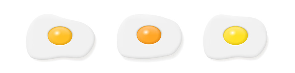 Set of 3d fried eggs. Vector clipart isolated on white background.