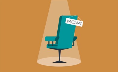 Composition with office chair and a vacant sign. Business hiring concept.