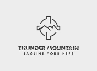 Hunt Logo. Mountain and Target Icon. Adventure Hunting Wild life. Flat Design Vector Icon Template Element.