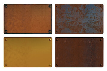 Four different aged metal blank sign 3d rendering