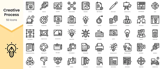 Foto op Plexiglas Set of creative process icons. Simple line art style icons pack. Vector illustration © TriMaker
