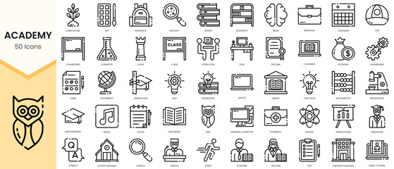 Set of Academy icons. Simple line art style icons pack. Vector illustration - obrazy, fototapety, plakaty