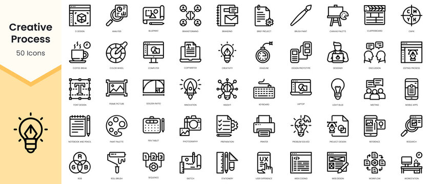Set of creative process icons. Simple line art style icons pack. Vector illustration