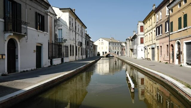 Comacchio, Ferrara - March 2022 - the "little Venice", a lagoon city built at the mouth of the Po river