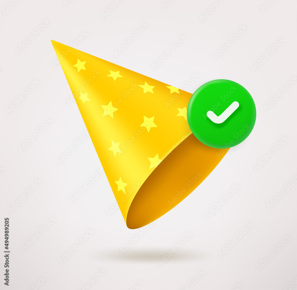 Poster Holiday cap icon with checkmark. 3d vector icon