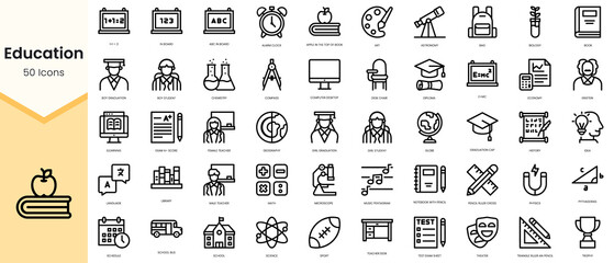 Set of education icons. Simple line art style icons pack. Vector illustration
