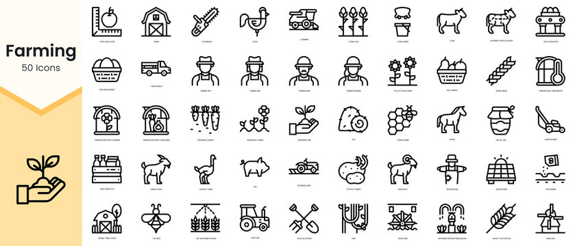 Set of farming icons. Simple line art style icons pack. Vector illustration