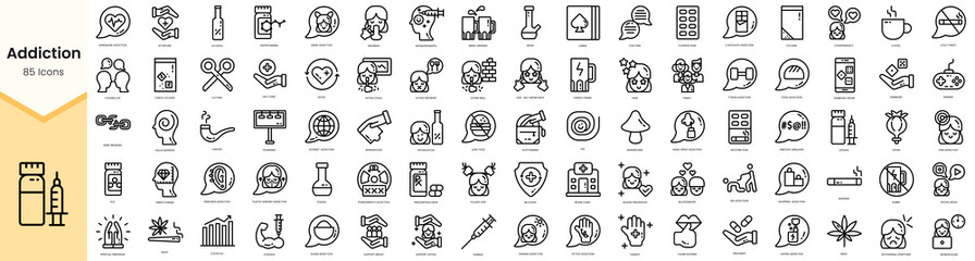 Set of addiction icons. Simple line art style icons pack. Vector illustration