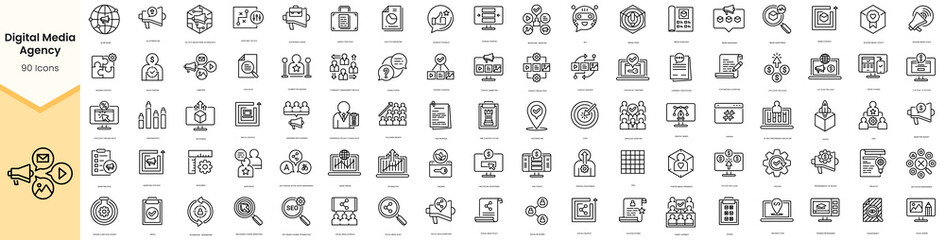 Set of Digital media agency icons. Simple line art style icons pack. Vector illustration - obrazy, fototapety, plakaty