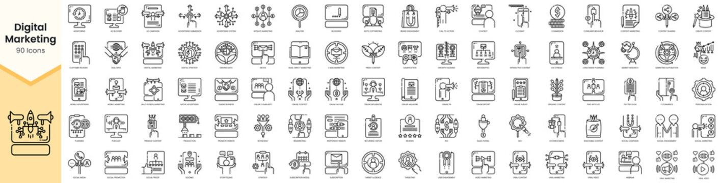 Set of digital marketing icons. Simple line art style icons pack. Vector illustration