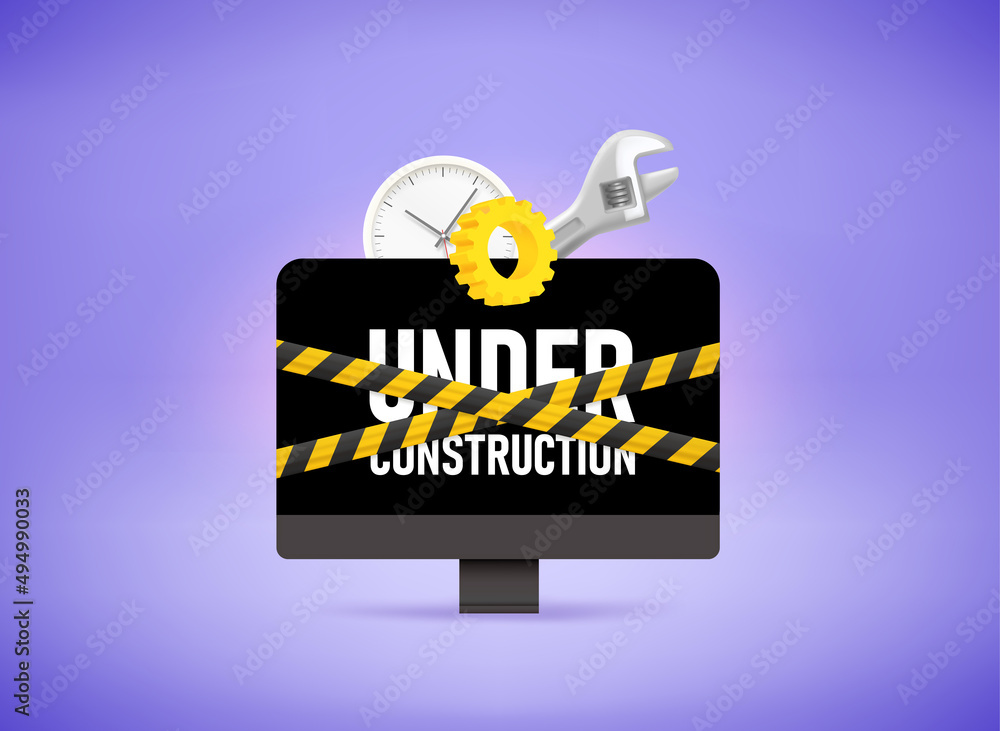 Aufkleber modern computer monitor with under construction inscription on the screen. error concept. 3d vector 
