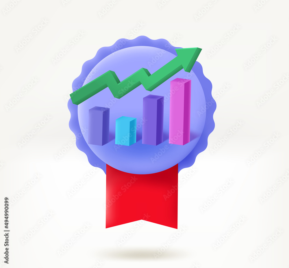 Poster 3d vector insignia with graph. growing business