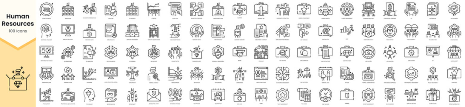 Set of human resources icons. Simple line art style icons pack. Vector illustration