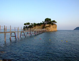Wooden bridge leading to Cameo Island close to Laganas beach